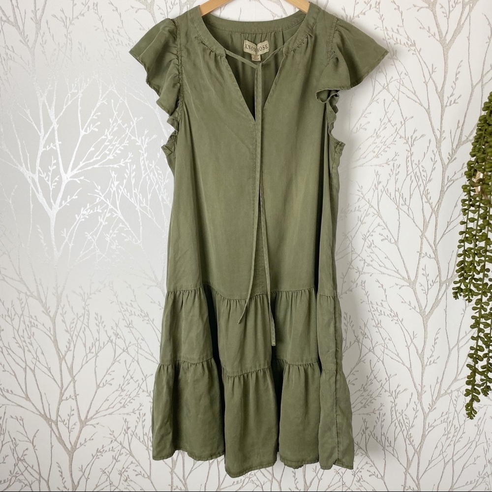 KNOX ROSE Olive Green Boho Tier Ruffle Mini Dress Boho Festival summer flirty XS - Picture 4 of 14